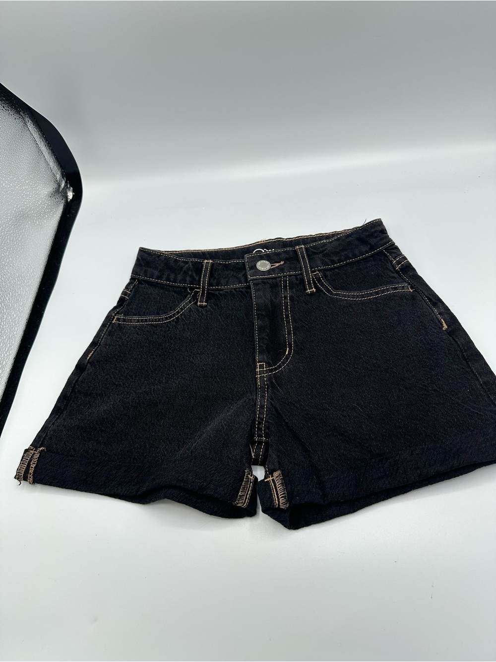 Art Class Denim Shorts Girls M 8 Black Cuffed Adjustable Waistband EUC